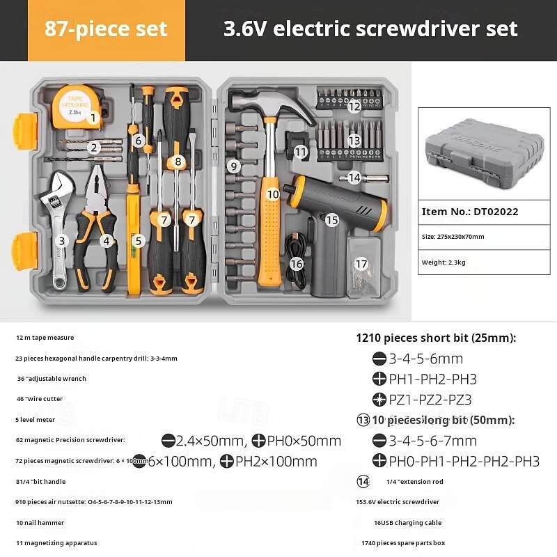 Power Drill Tool Set Kit, Cordless Drill Tool Box, Electric Drill Driver for Home Hand Repair Power Tools Sets Drills Case3