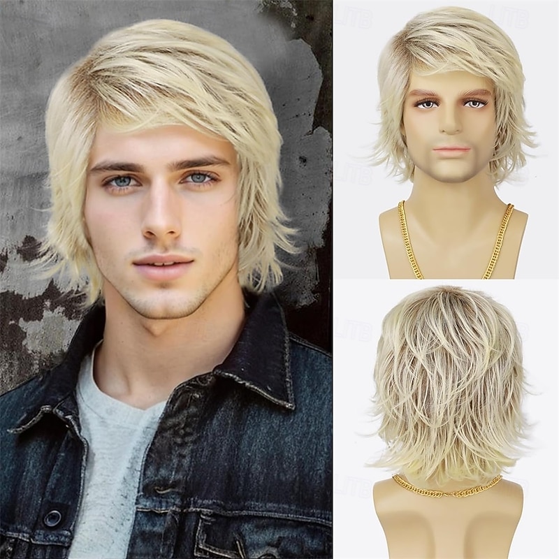 Mens Wig Short Orange Layered Heat Resistant Synthetic Wigs for Male Daily Party Cosplay Costume Halloween Use4