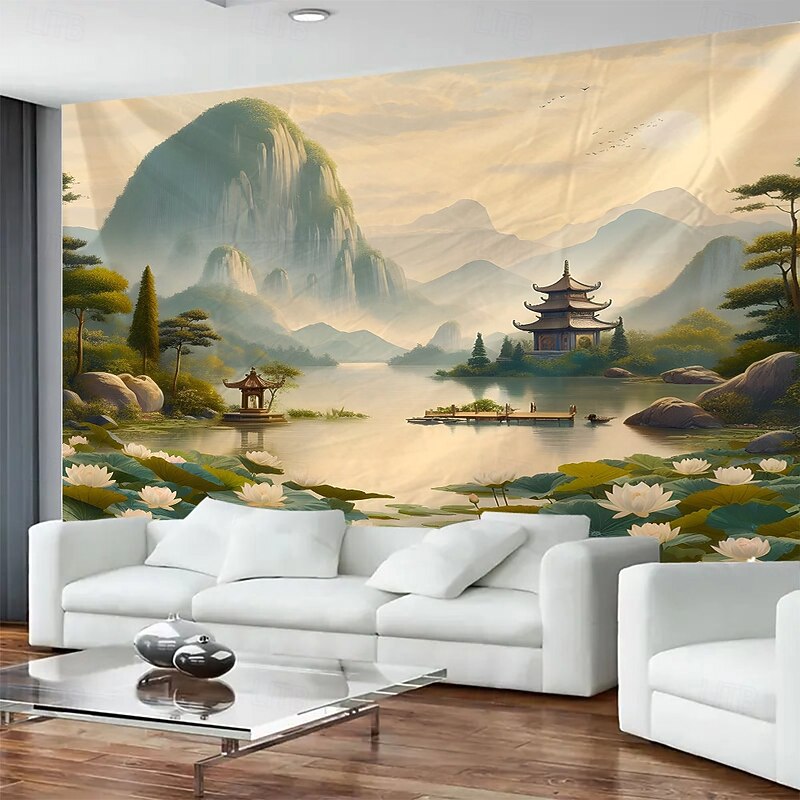Chinese Style Landscape Painting Hanging Tapestry Mural Art Large Tapestry Mural Decoration Photos Background Carpet Curtains Home Bedroom Living Room Decoration2