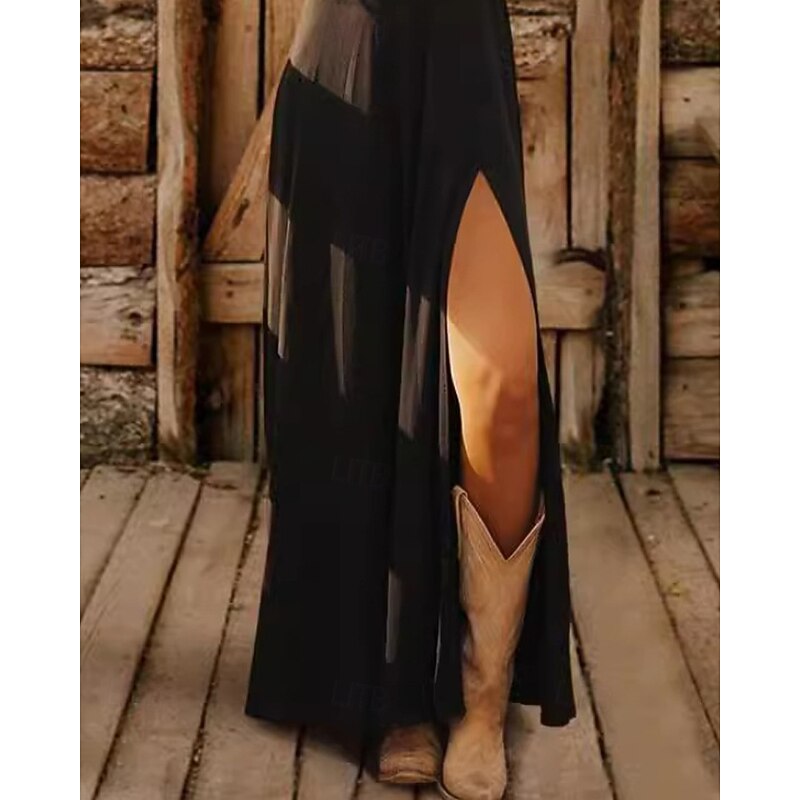 Women's Long Dress Maxi Dress Casual Dress Classic Modern Outdoor Vacation Holiday Regular Fit Plain Long Sleeve V Neck Black Summer3