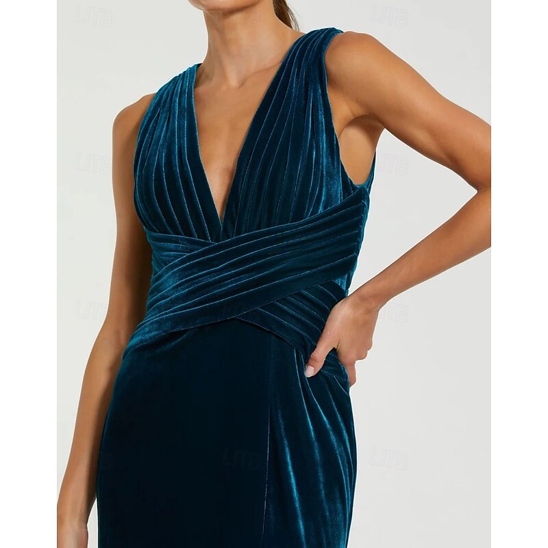 Velvet Dress Mermaid / Trumpet Evening Gown Gala Dress Formal Semi Formal Plunge Neckline Wedding Floor Length Sleeveless Strapless with Pleats2