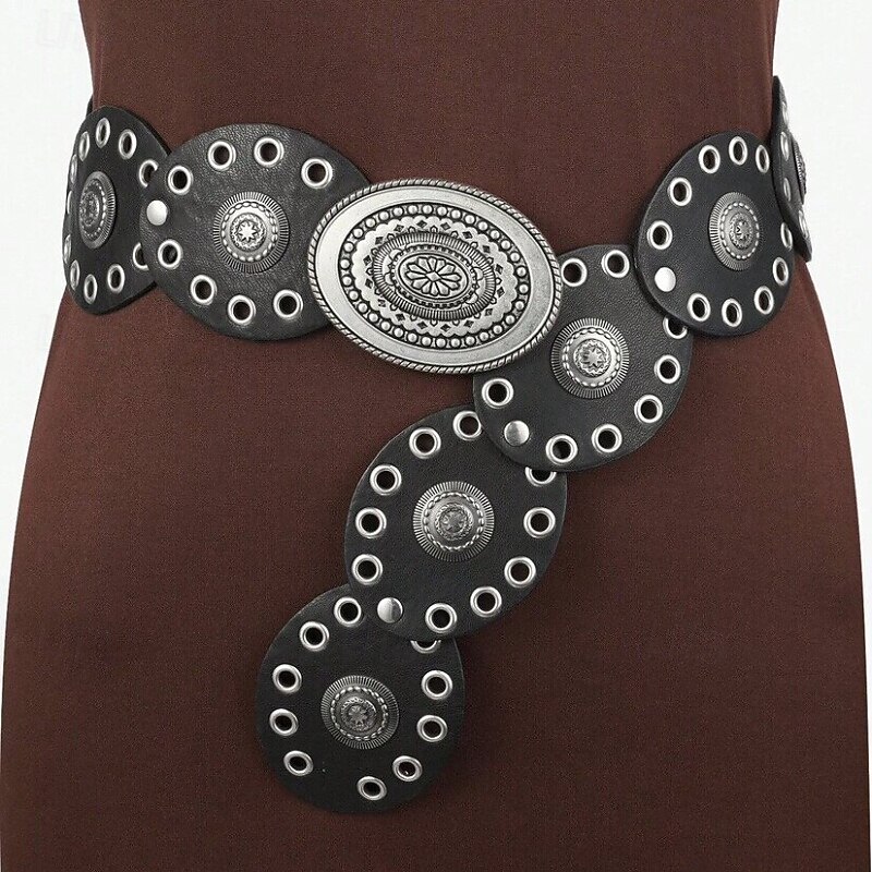 Women's Belt PU Black Brown Khaki Waist Belt Outdoor Weekend Floral4