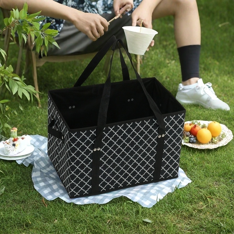 Reusable Grocery Bags Foldable Picnic Basket, Portable Travel Storage Tote, Non-Woven Fabric Handheld Shopping Basket, Collapsible Fruit and Vegetable Organizer Bin for Outdoor Camping2