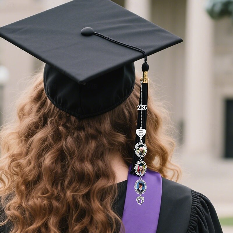 Personalized Graduation Tassel Photo Charm with Angel Wing, Custom Triple Photo Pendant with Year Tag, Graduation Season Gift to Preserve Youthful Memories, Unique Keepsake for Family, Friends, or Lover3