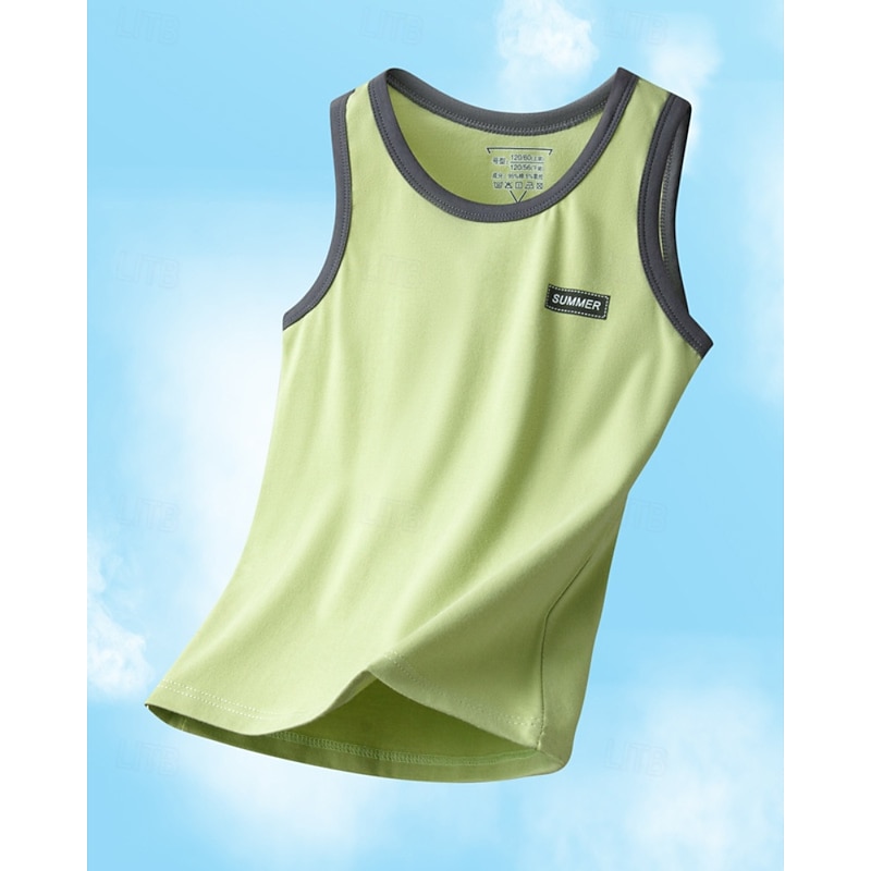 Kids Boys Tank Tee Color Block Sleeveless Children Top Going out Basic Summer White 4 years+2