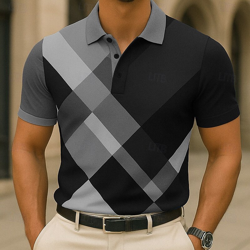 Men's Color Block Polo Short Sleeve Polo Shirts Collared Shirts Business Casual School Outdoor Daily Wear 3D Print Summer Blue Purple Green3