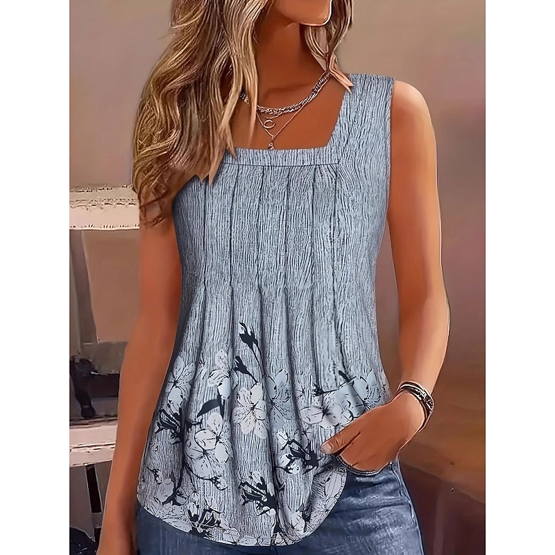 Women's Camisole Tank Top Floral Graphic Vintage Stylish Casual Sleeveless U Neck Regular Tops Daily Print Pink Purple Green Gray Summer2