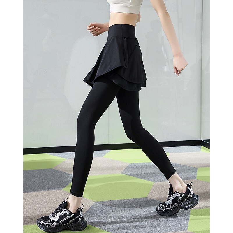 Women's Solid Colored Tennis Skirt with Leggings Ruffle Side Pockets Quick Dry Tennis Golf Pickleball Bottoms Black White Blue Spandex Tennis Clothing4