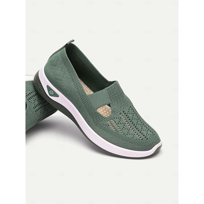 Women's Green Slip-On Athletic Sneakers with Breathable Mesh, Arch Support, Perfect for Walking and Casual Wear4