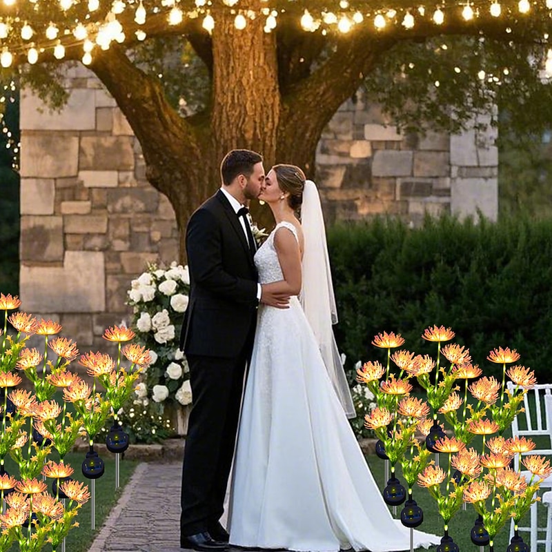 4 Pcs Outdoor Flower Lights Pathway Solar Pink Seaside Flower Field Plug in Light Warm Light Courtyard Garden Path Lawn Wedding Festival Atmosphere Decorative Light 2 Functions Mother's Day Gift2