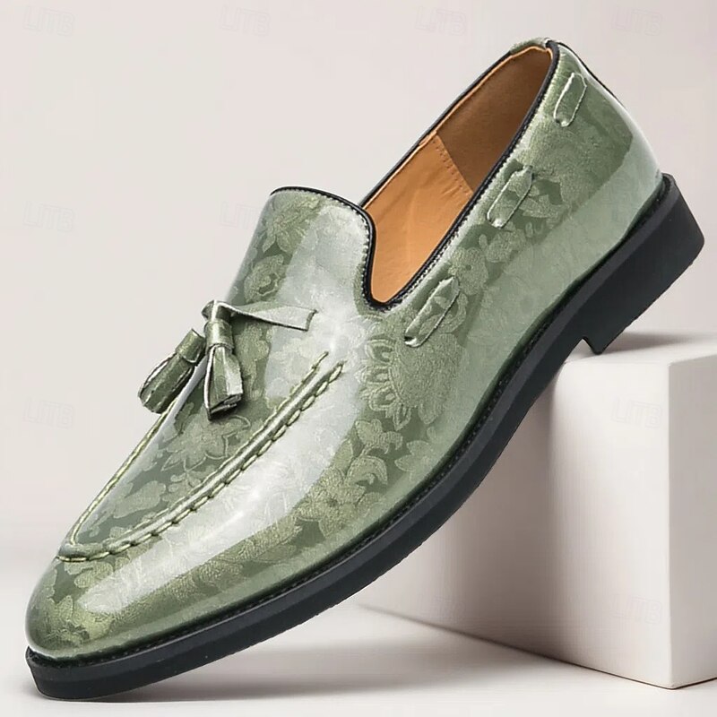 Men's Light Grey Leather Slip-On Shoes with Tassel Detail – Comfortable and Elegant Footwear for Semi-Formal Events, Casual Workdays  and Weddings