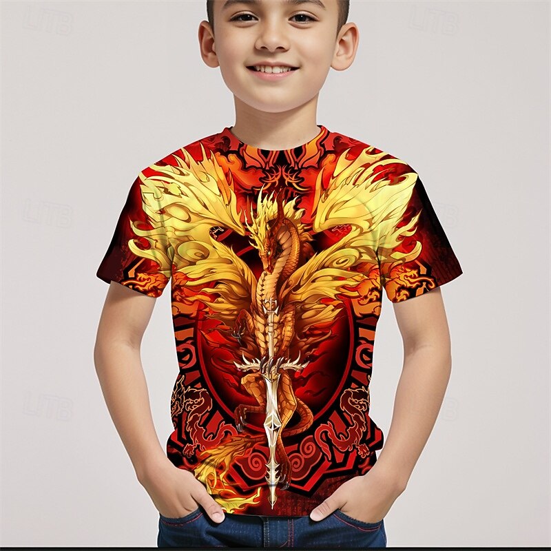 Dragonsword FLAMEBLADE Ruth Thompson-Nina Nylander Boys 3D Dragon T shirt Tee Short Sleeve Summer Spring Fashion Basic Kids 4-12 Years Crew Neck Outdoor Casual Daily Regular Fit