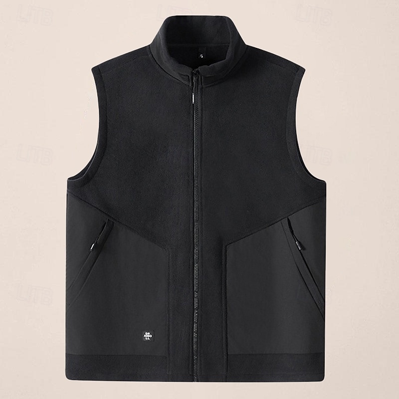 Men's Gilet Daily Casual Spring &  Fall Pocket Polyester Comfortable Plain Zipper Stand Collar Regular Fit Black Army Green Dark Blue Gray Vest4