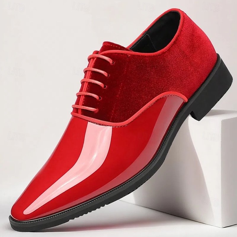 Men's Red Glossy Dress Shoes with Sleek Finish - Elegant, High-Gloss Formal Footwear for Weddings, Galas and Special Occasions