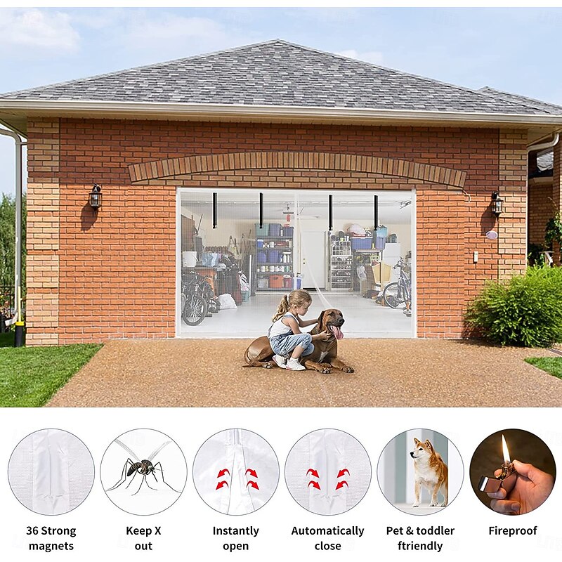 Garage Screen Door Magnetic Garage Door Screen Magnetic Closure Fiberglass Garage Screen Doors for Car Garage Pull Down for Patio, Porch, Window to Keep Bugs Out2