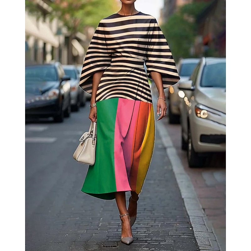 Women's Midi Dress Floral Dress Print Dress Classic Modern Outdoor Vacation Daily Regular Fit Flower Half Sleeve Crew Neck Pink Dark Green Orange Summer2