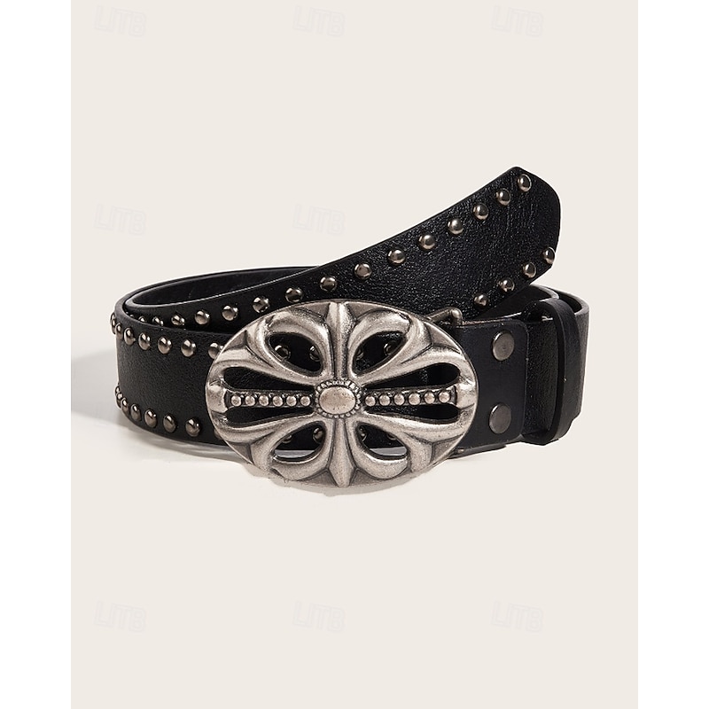 Women's Belt PU Black Brown Coffee Waist Belt Street Date Floral2