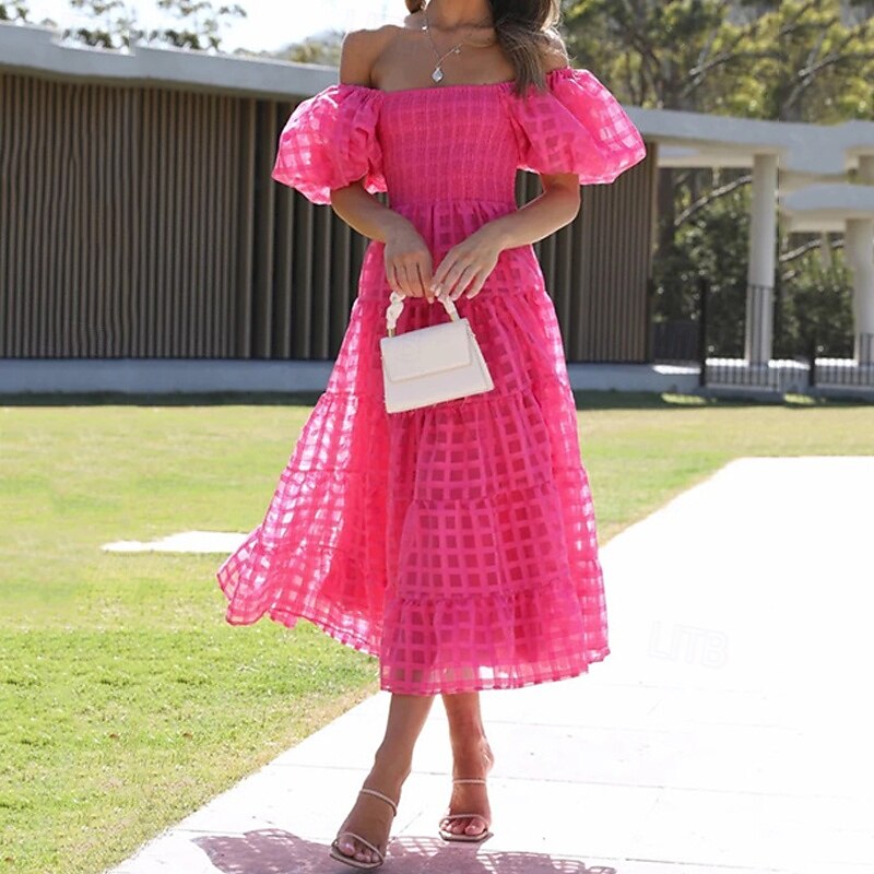 Women's Long Dress Maxi Dress Casual Dress Fashion Outdoor Party Holiday Regular Fit Plain Short Sleeve Off Shoulder White Pink Blue Summer2