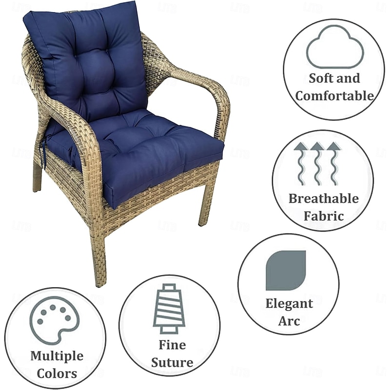 High Back Chair Cushions for Indoor Outdoor Use, Tufted Seat/Back Chair Cushions with Ties, Waterproof All Weather Lounge Sun Lounger Chair Cushions4