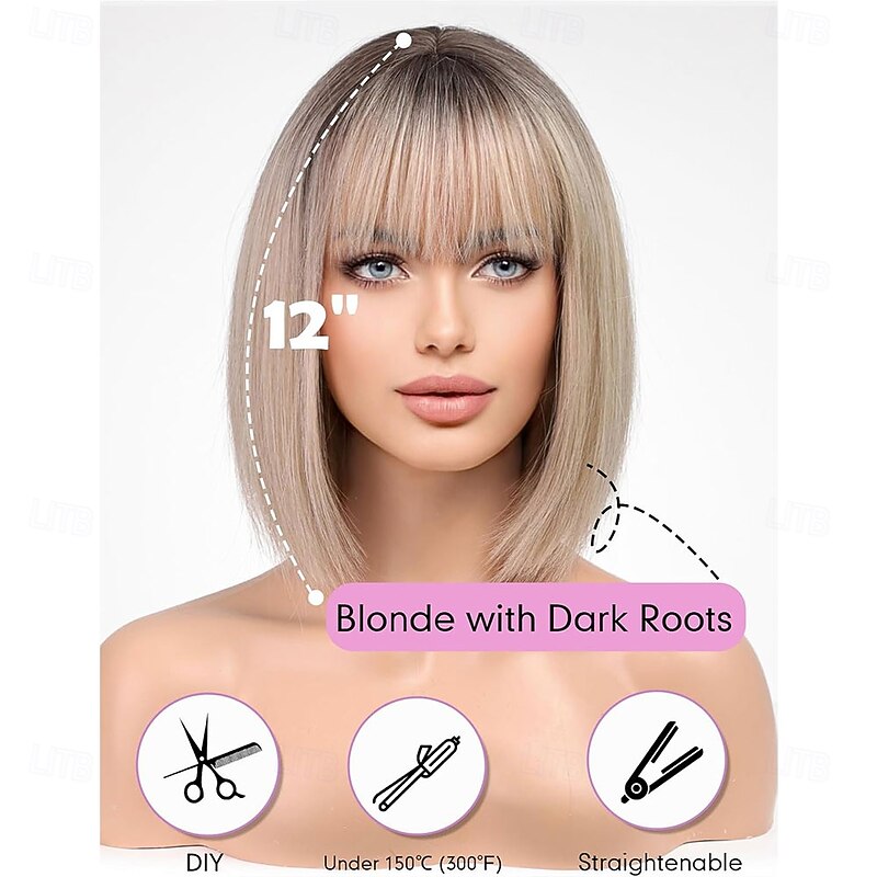 Blonde Bob Wigs for Women Synthetic Wig with Fringe3
