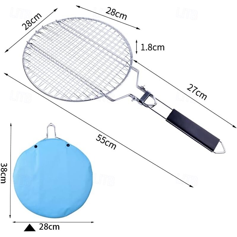 Round Portable BBQ Grill Basket, Stainless Steel Fish Grill Rack with Removable Secure Locking Handle, Grill Accessories for Outdoor Grill Vegetables Fishes Shrimp2