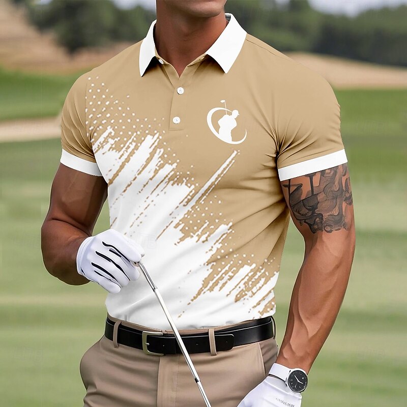 Men's Color Block Golf Sports Polo Shirts Short Sleeve Polo Shirts Collared Shirts Sportswear Casual Business Athleisure Buttons Summer Blue Brown2