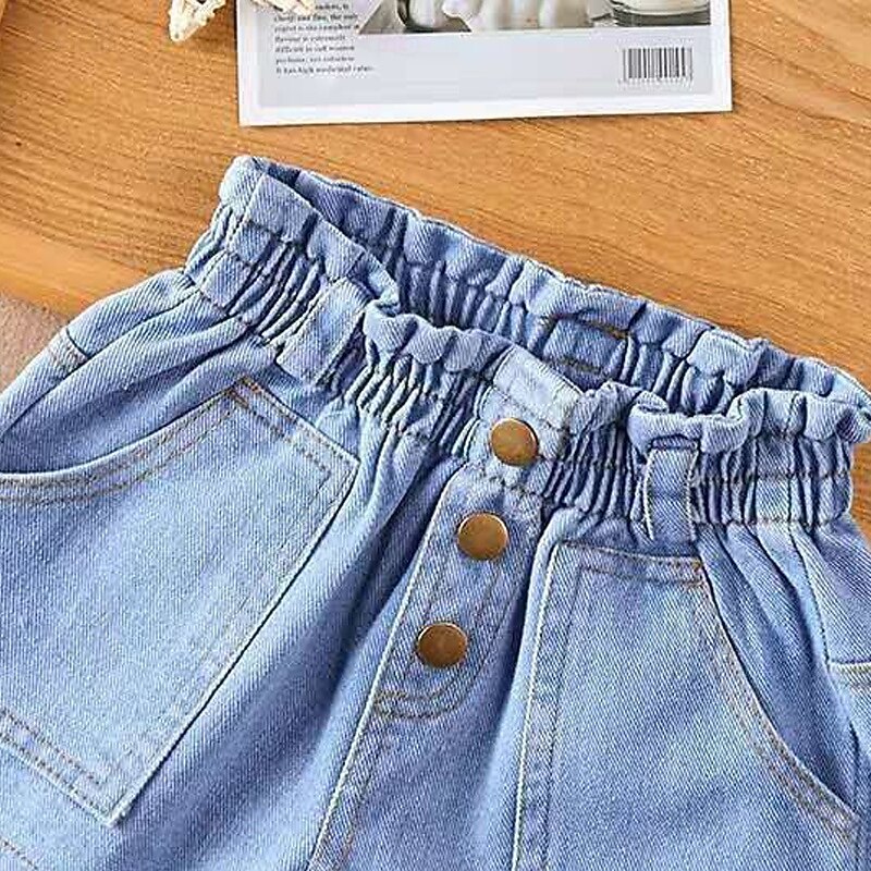 Kids Girls' Shorts Solid Color Adorable Patchwork School 4-12 Years Summer Blue Light Blue2