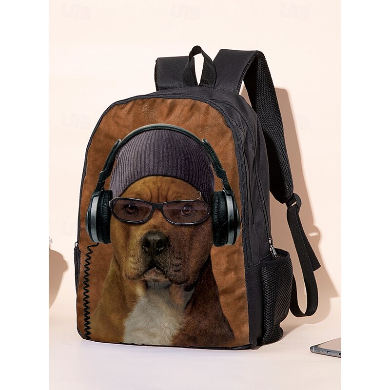 Boys 3-piece Cool Dog Headphones Printed Backpack Set - Stylish School Bag, Insulated Lunch Bag and Pencil Case for Primary School Students and Daily Use Vincent Hie3