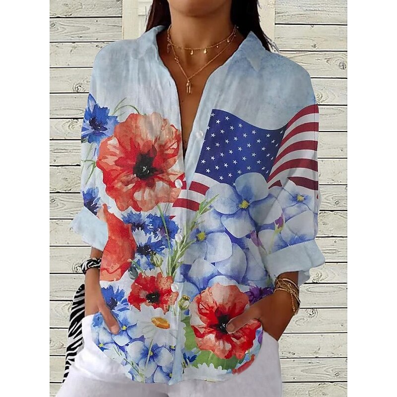 Women's Patriotic Shirt Graphic Flag Casual Regular Tops Work Daily s Print Black Red Sky Blue Spring Fall3