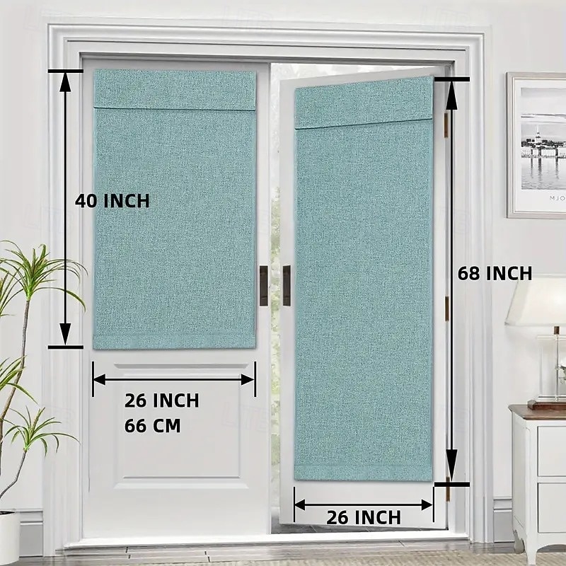 Linen Window Cover French Glass Door Curtain Blackout Tie Up Roman Shades Self Stick Thermal Insulated Tricia Light Block Room Darkening Privacy Blinds, 1 Panel2