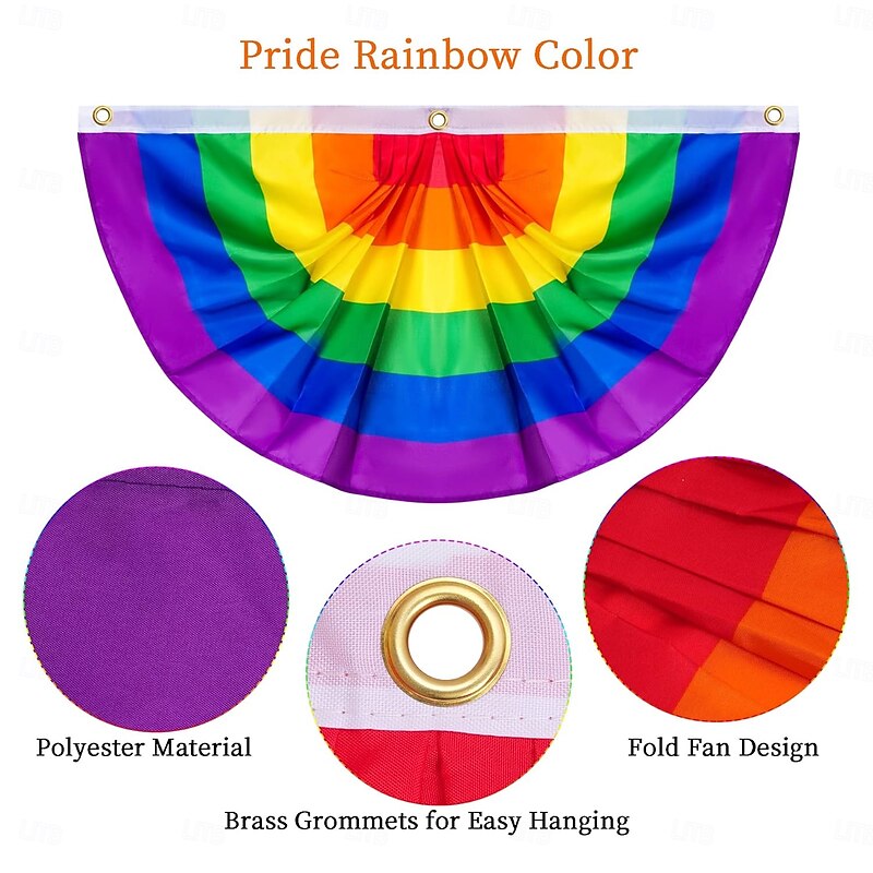 4 Pcs Pride Rainbow Bunting Flags, Pleated Fan Banner for LGBTQ Gay Pride Party, Love is Love Pride Month Decor, Outdoor Yard Decoration4