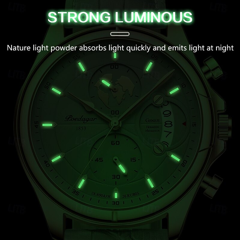 B89 Men's Quartz Watch Classic Business Style Men's Watch – Leather Strap, Quartz Movement, Luminous Dial, 3ATM Waterproof3