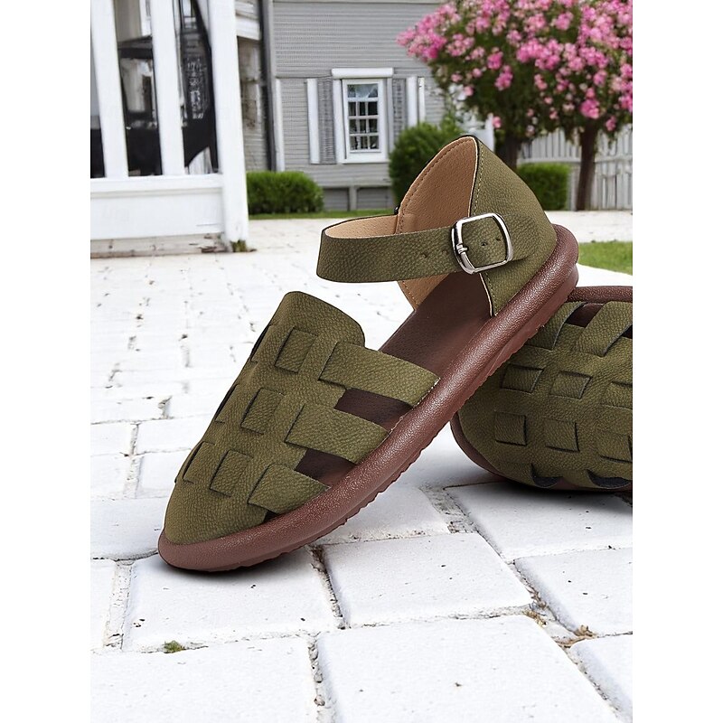 Women's Green Faux Leather Fisherman Shoes with Ankle Strap – Vintage Casual Flats for Garden, Patio and Summer Errands3