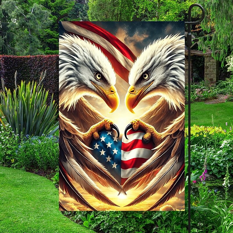 4th of July Independence Day Garden Flag 12 x 18 Inch Yard Flags, Egale Small Garden Flags for Outside, Outdoor Flags, Holiday Garden Flags for All Seasons