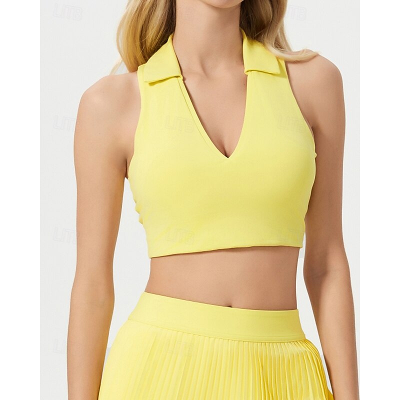 Women's Solid Colored Tennis Bra Sleeveless Shockproof Moisture Wicking Breathable Tennis Golf Jogging Polo Collar Black White Yellow Tennis Clothing3