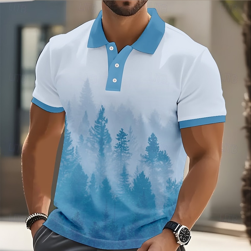 Men's Tree Polo Short Sleeve Polo Shirts Collared Shirts Casual School Outdoor Daily Wear 3D Print Summer Blue Brown Green2