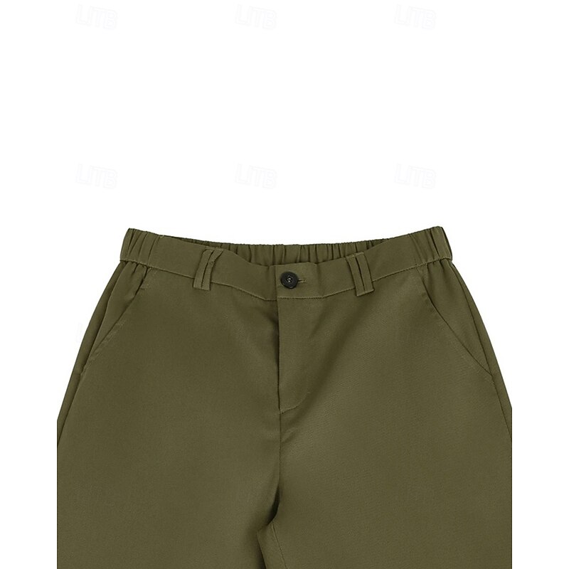 Men's Dress Shorts Burmuda Shorts Work Shorts Pocket Elastic Waist Plain Comfort Breathable Knee Length Outdoor Business Fashion Casual Black Khaki2