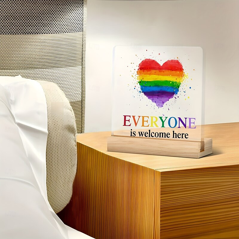 Pride Desk Decorative Sign Acrylic Sign With Wooden Stand Love Is Love Rainbow Theme Decorative Desk Sign with Wooden Stand, LGBTQ Pride Month Office Table Shelf Decor, Party Supplies4