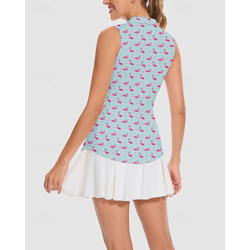 Women's Flamingos Tennis Shirt Sleeveless Print UPF50+ Quick Dry Tennis Golf Outdoor Exercise Zip Collar Tee Tshirt Top Light Blue Tennis Clothing3