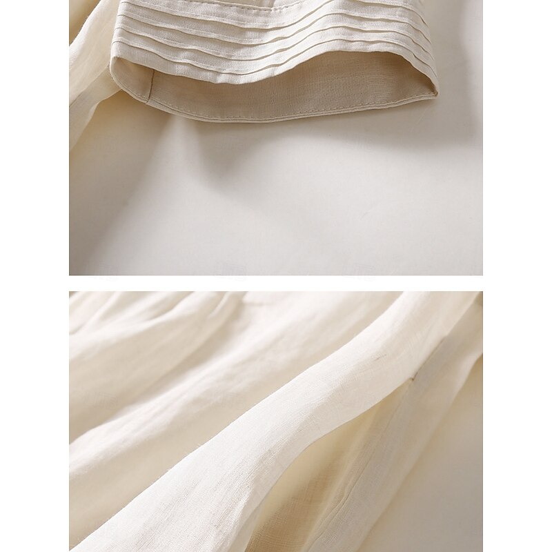 Women's Cotton Linen Midi Dress A Line Dress Summer Dress Casual Daily Regular Fit Plain Half Sleeve Crew Neck White Blue Purple Green Summer3