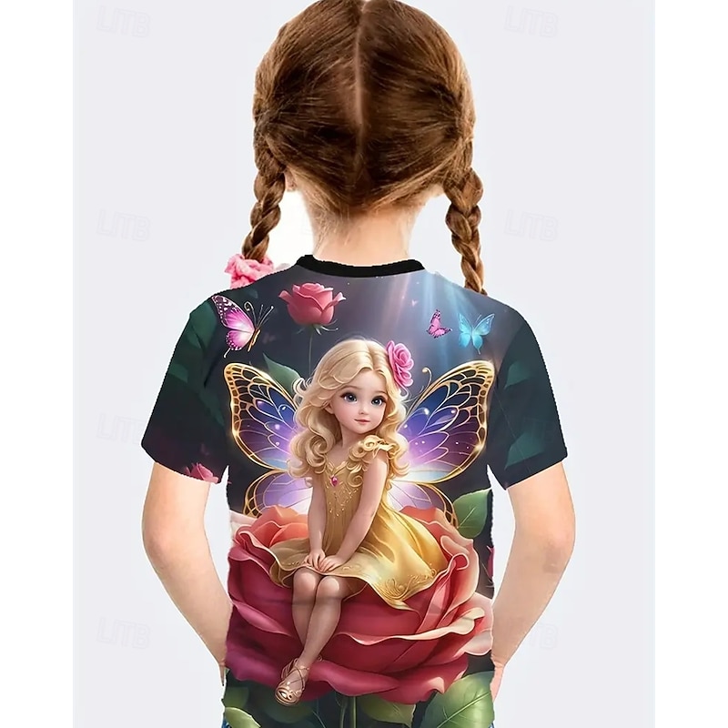 Girls' 3D Butterfly Elf T shirt Tee Short Sleeve Summer Spring Fashion Basic Kids 4-12 Years Crew Neck Outdoor Casual Daily Regular Fit2