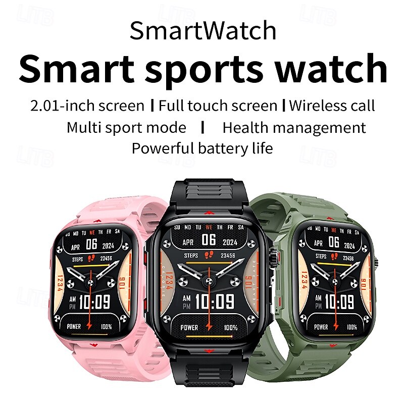 2025 Outdoor Sport Smart Watch Men 2.01 HD Screen LED Flashlight 400mAh Large Battery Heart Rate Waterproof BT Call Smartwatch4