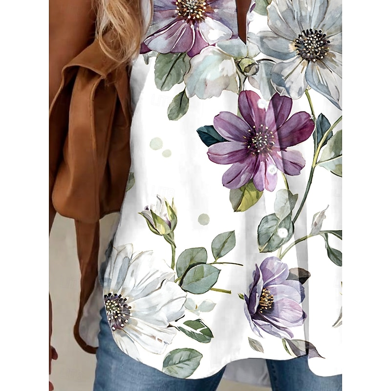 Women's Shirt Floral Graphic Vintage Tropical Daily Sleeveless Short Sleeve Cap Sleeve Shirt Collar Long Tops Daily Purple Summer Spring3