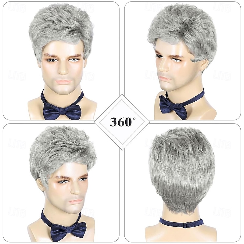 Men's Wig Short Silver Grey Wig Men Natural Layered Synthetic Hair Wigs for Man Male Guy Daily Halloween3