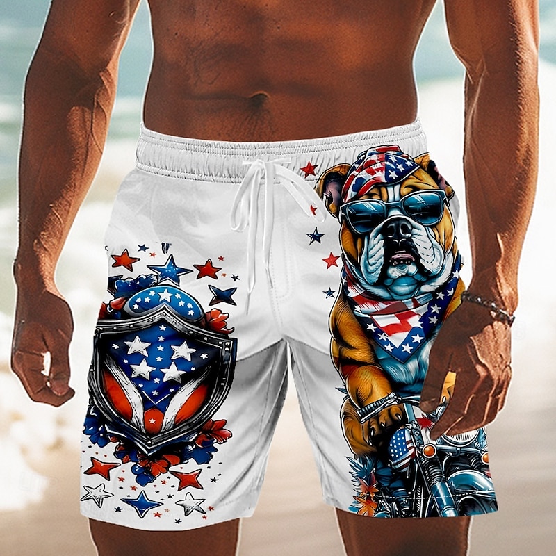 Independence Day Men's US Flag Patriotic Fourth of July Swim Trunks Swim Shorts Board Shorts Mid Waist Hawaiian Beach Vacation Wear Side Pockets Mesh Lining Elastic Drawstring Waist Designer Clothing4