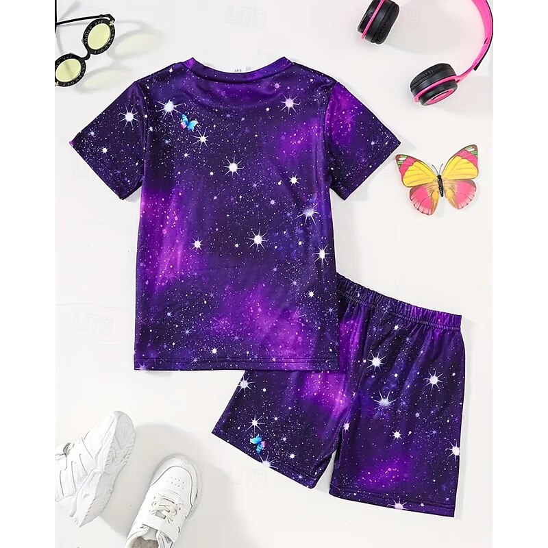 Boys 3D Butterfly T-shirt & Shorts Set Short Sleeve Summer Spring Sports Fashion Daily Kids 4-12 Years Crew Neck Outdoor Vacation Sports Tailored Fit2