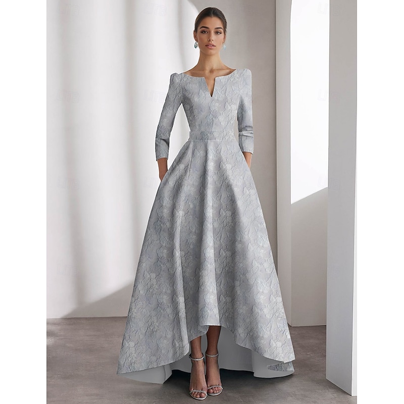 A-Line Cocktail Dresses Elegant Dress Formal Wedding Guest Asymmetrical Short Sleeve V Neck Nylon with Floral Print Pocket Wedding Guest Dress