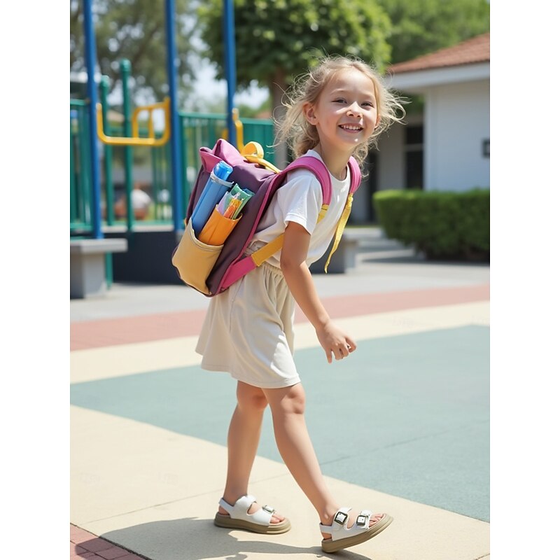 Girls' Beige Double Buckle School Sandals – Comfortable Slip-Resistant Shoes for Back to School and Everyday Use2