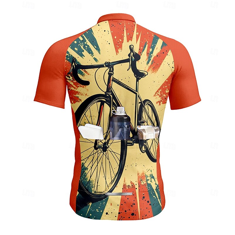 Men's Cycling Jersey Graphic Geometric Short Sleeve Bike Tee Tshirt Jersey Top with 3 Rear Pockets UV Resistant Quick Dry Front Zipper Reflective Strips Sports Orange Clothing Apparel2