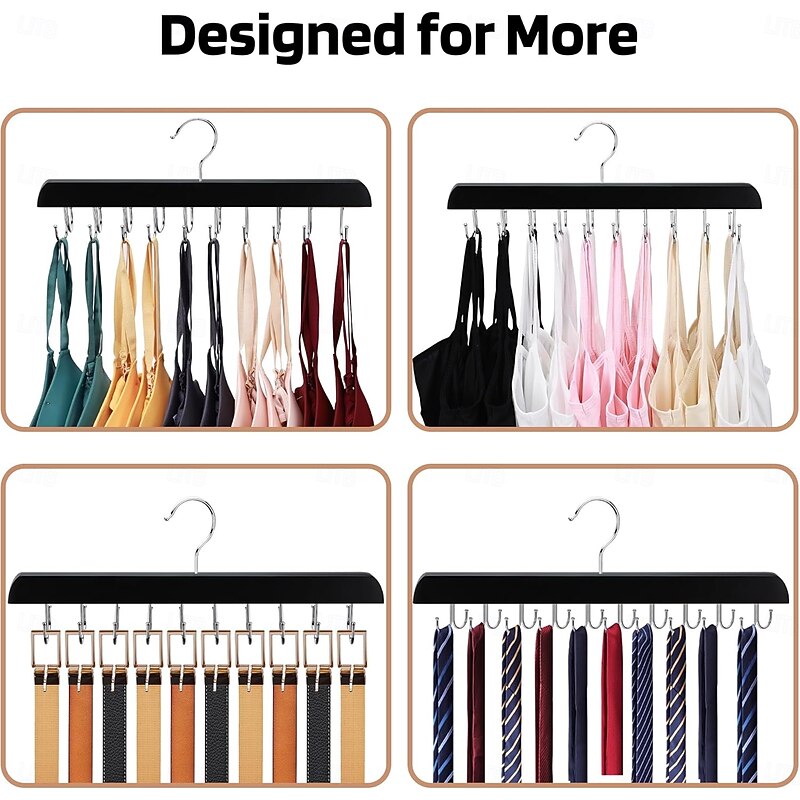 2 Pack Bra Hanger for Closet Organizer Premium Wooden Tank Top Hangers with 40 Foldable Hooks 360 Rotating Design Space Saving Storage for Tank Tops Bras Scarves and More4